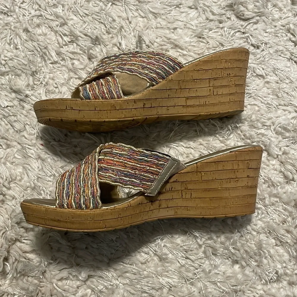 Italian Shoemakers Women Wedge Heels Size 8 Gold Colorful Coastal Bohemian